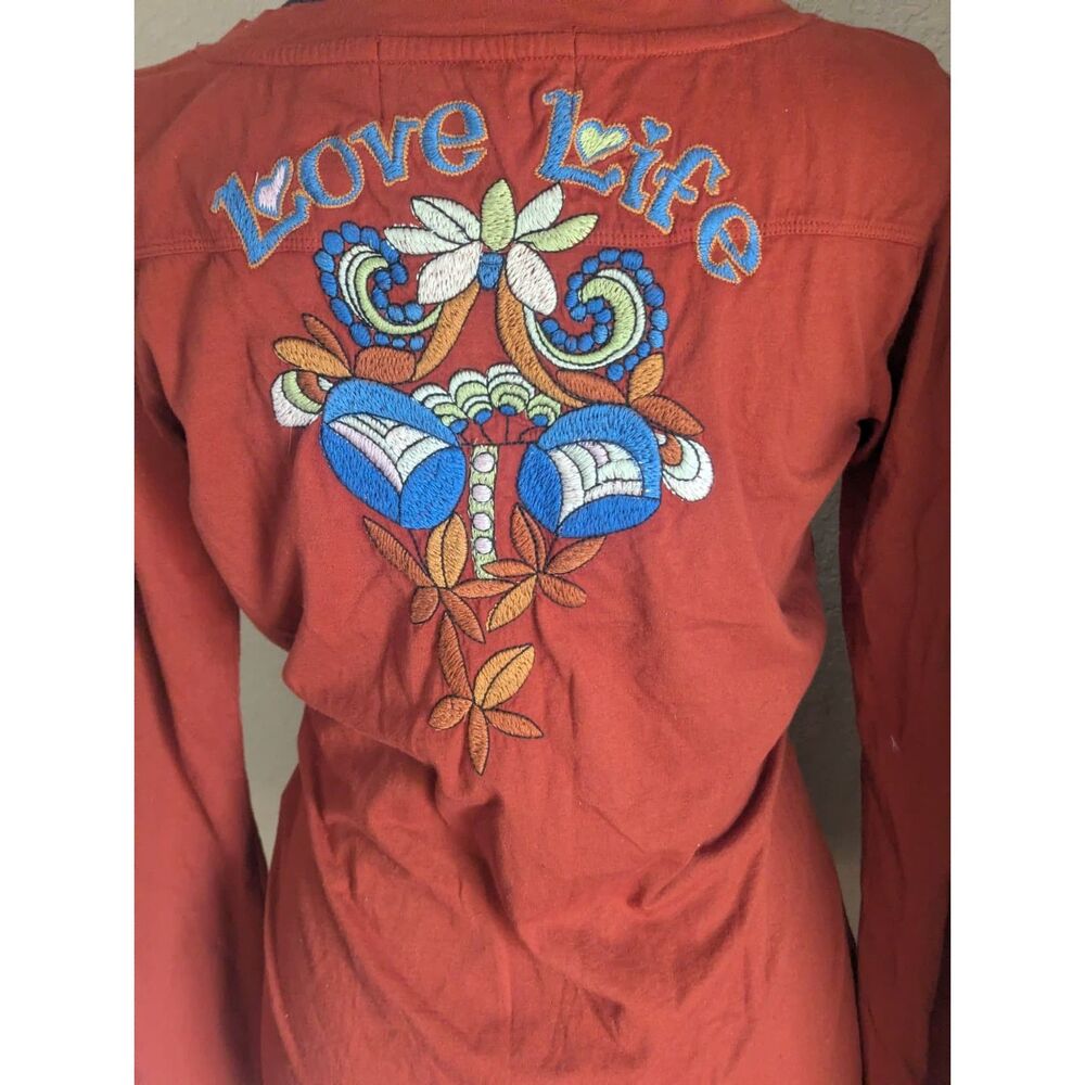 Johnny Was Embroidered Floral "Love Life" Boho Top V-Neck Rust Large - Picture 3 of 8